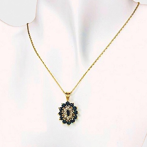 Sapphire and Diamond Vermeil Pendant & 14kt Yellow Gold Spring Clasp Necklace - Picture 13 of 16